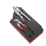 Facom 2-piece adjustable pliers set in foam tray, ideal for professional and DIY use, displayed on a black and red foam insert.