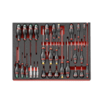 Set of Facom foam tray screwdrivers with various sizes and types, organised neatly for professional use.