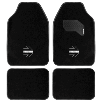 MOMO Carpet Car Floor Mats - 4 Piece Set - Black / White