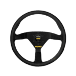 Black racing steering wheel with GPR Direct logo, designed for motorsport enthusiasts and racewear fans.