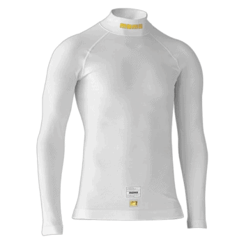 Grand Prix Racewear long-sleeve racing undershirt in white, designed for motorsport safety and comfort, featuring high-quality fabric and branding details.