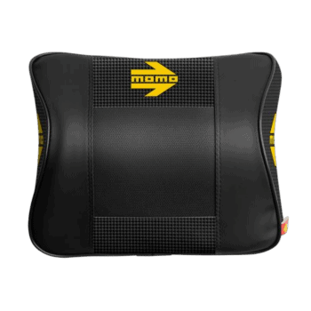 Nomo racing seat cushion designed for motorsport safety and comfort, featuring black and yellow branding, ergonomic shape, and durable materials.