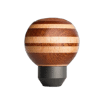 Wooden gear shift knob with striped design, suitable for racing cars and motorsport vehicles.