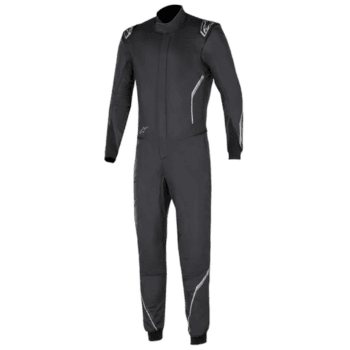Black Grand Prix Racewear racing suit with white and grey accents, designed for motorsport safety and performance.