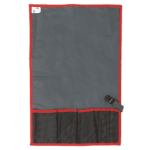 Facom nylon roll bag with 6 compartments, grey with red trim, ideal for tool storage and organisation.