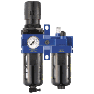 Facom filter-regulator-lubricator BSP Gas N.581 for industrial air systems with pressure gauge and moisture separator.