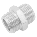 Close-up of a metal hose connection fitting with threaded ends for secure attachment, suitable for industrial or automotive use.