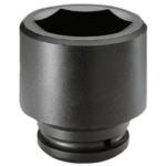 Impact socket for automotive and industrial use, 1 1/2 inch drive, metric 6-point design, high-strength steel construction.