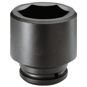 Impact socket for automotive and industrial use, 1 1/2 inch drive, metric 6-point design, high-strength steel construction.