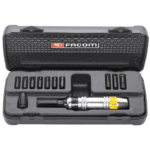 Facom impact screwdriver set in a black carrying case with various bits and accessories for professional use.
