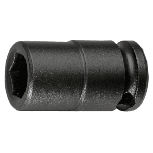 Black 3/8 drive metric 6-point impact socket for automotive and industrial use.