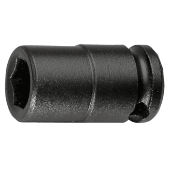 Black 3/8 drive metric 6-point impact socket for automotive and industrial use.
