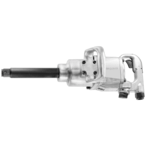 Facom long-reach impact wrench NM.1010LF2 shown in side view with black background, highlighting its robust design and extended reach.