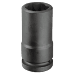Long-reach 6-point thin-wall socket for automotive and industrial use, durable steel construction.
