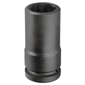Long-reach 6-point thin-wall socket for automotive and industrial use, durable steel construction.