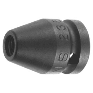Close-up of a Facom NS.A 1/2 impact bit holder socket with engraved size markings, black background.