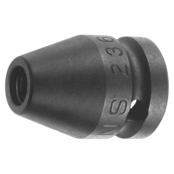 Close-up of a Facom NS.A 1/2 impact bit holder socket with engraved size markings, black background.