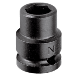 Black 1/2 drive metric 6-point impact socket for automotive and mechanical use.