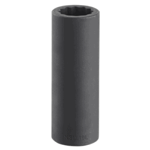 Impact socket with 1/2 inch drive, long reach, 12-point, black finish, model NSD.11L, designed for heavy-duty automotive and industrial use.