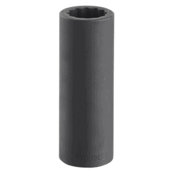 Impact socket with 1/2 inch drive, long reach, 12-point, black finish, model NSD.11L, designed for heavy-duty automotive and industrial use.