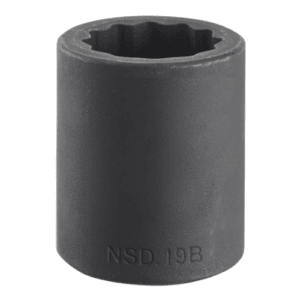 Close-up of Facom NSD.B 1/2 drive metric 12-point impact socket in black finish.