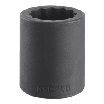 Close-up of Facom NSD.B 1/2 drive metric 12-point impact socket in black finish.