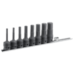Facom 8-piece set of 1/2 drive metric hexagon socket head bits on a metal rail for professional use.