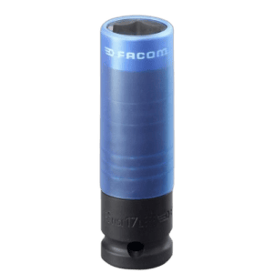 Facom 1/2 reinforced impact socket in blue with black base, designed for heavy-duty automotive and industrial use.
