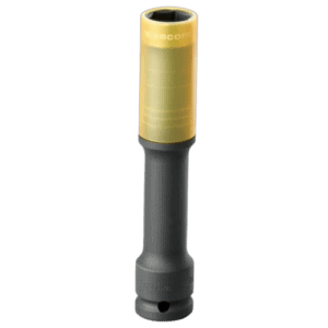 Facom 1/2 reinforced long-reach impact socket with yellow and black finish for heavy-duty automotive and industrial use.