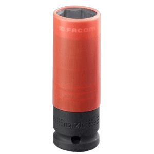 Facom 1/2 reinforced impact socket in red and black, designed for heavy-duty automotive and industrial use.