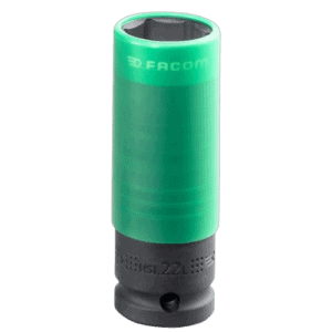 Facom 1/2 reinforced impact socket in green with black base, designed for heavy-duty automotive and industrial use.