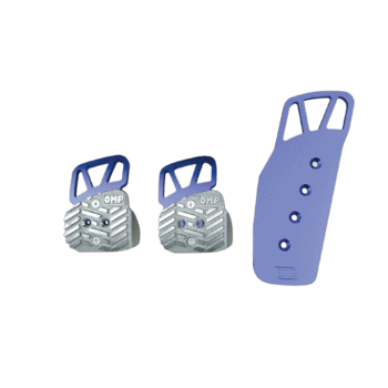 Set of Grand Prix Racewear racing pedals with blue and silver design for motorsport enthusiasts.