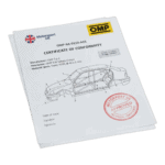 Omp homologation certificate for a Motorsport UK approved car roll bar with technical details and certification stamp.