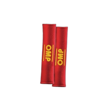 Red Grand Prix Racewear arm sleeves with yellow OMP logo for motorsport safety and performance.