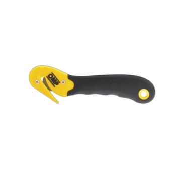 OMP Cutter for safety belts with yellow and black handle, used in motorsport safety equipment.