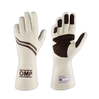 High-quality racing gloves from Grand Prix Racewear featuring OMP branding, designed for motorsport safety and performance.