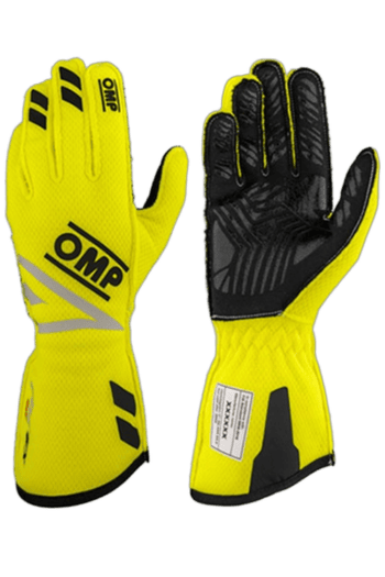 Yellow and black Grand Prix Racewear racing gloves designed for motorsport safety and grip.