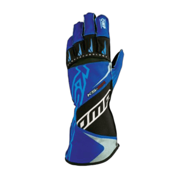 Blue and black racing glove with GPR Direct branding, designed for motorsport safety and performance.