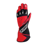 Red and black racing glove from Grand Prix Racewear, designed for motorsport enthusiasts and professional racers.