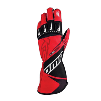 Red and black racing glove from Grand Prix Racewear, designed for motorsport enthusiasts and professional racers.
