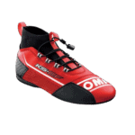 Grand Prix Racewear racing shoe in red and black with lacing system, designed for motorsport safety and performance.