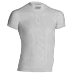 White Grand Prix Racewear racing shirt with OMP logo, designed for motorsport safety and performance.