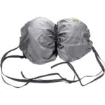 Grey racing gear bag with drawstrings, designed for motorsport enthusiasts, featuring durable material and compact storage for racewear accessories.