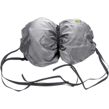 Grey racing gear bag with drawstrings, designed for motorsport enthusiasts, featuring durable material and compact storage for racewear accessories.