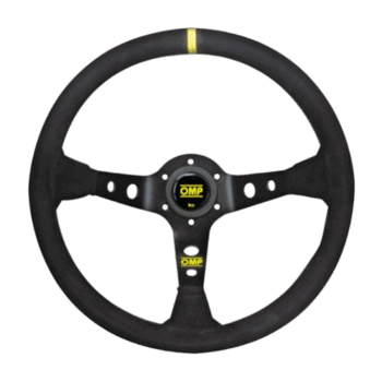 High-performance OMP racing steering wheel designed for motorsport and race car applications.