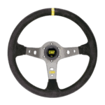 High-performance racing steering wheel with OMP branding, designed for motorsport enthusiasts and professional drivers.