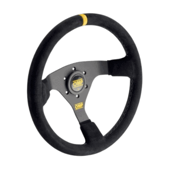 High-performance racing steering wheel from Grand Prix Racewear with OMP branding, designed for motorsport enthusiasts and professional drivers.