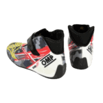 Pair of Grand Prix Racewear racing shoes with colourful design and ankle support for motorsport enthusiasts.
