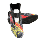 Grand Prix Racewear racing shoes with vibrant flame design, black strap, and high grip sole, ideal for motorsport enthusiasts and professional racers.