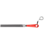 Facom flat bastard file with grip, featuring a long flat metal file and a red handle with a loop for hanging, designed for metalworking and filing tasks.